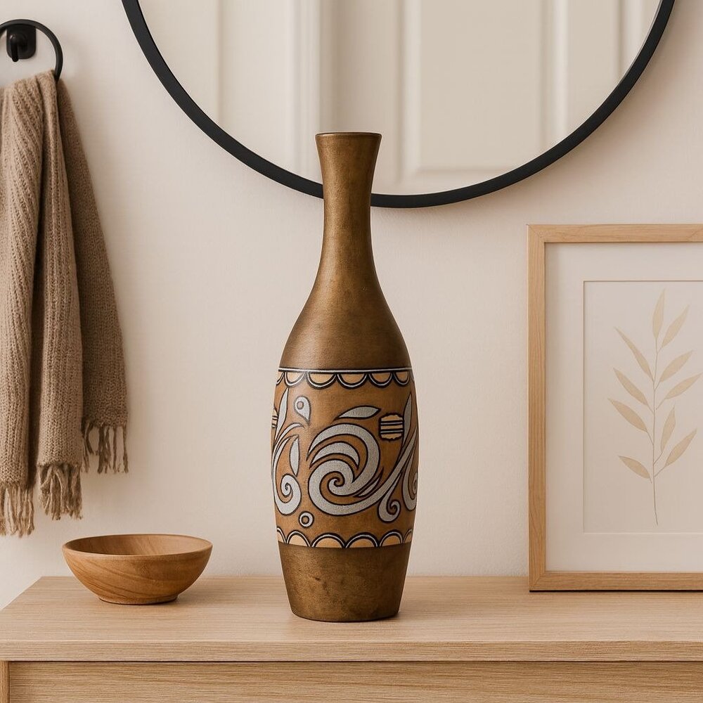 Vtg Formalities Baum Bros 15" Copper Swirl Collection Ceramic Home Decor‎ Vase
